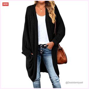 Oversized Waffle Knit Cardigan Batwing Sleeves Loose Fit Long Sleeve
